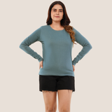 Peacock Teal Full Sleeves Solid T-shirt for Women