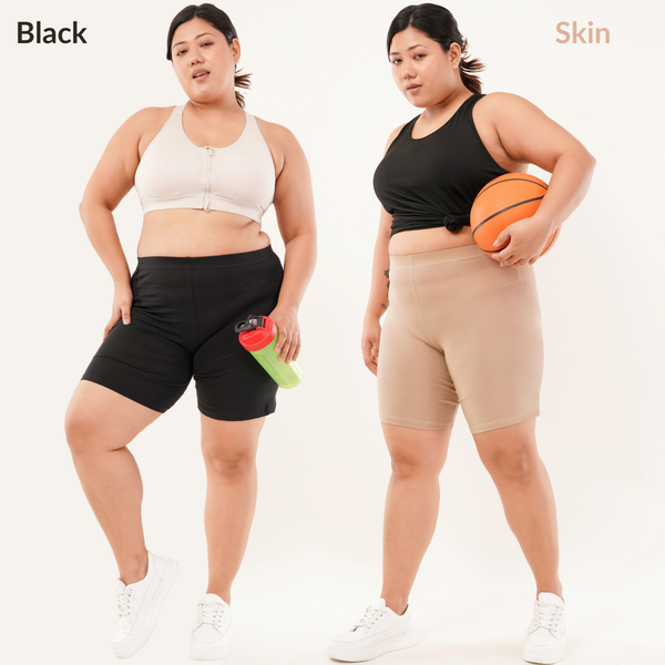 Soft Cotton Women Cycling Shorts - Pack of 2 (Black & Skin)