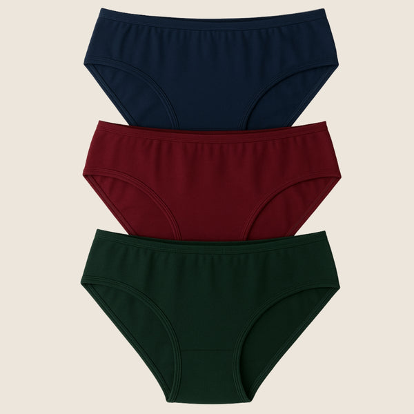 Soft Cotton Women Panties - Pack of 3 (Navy, Maroon, Green)