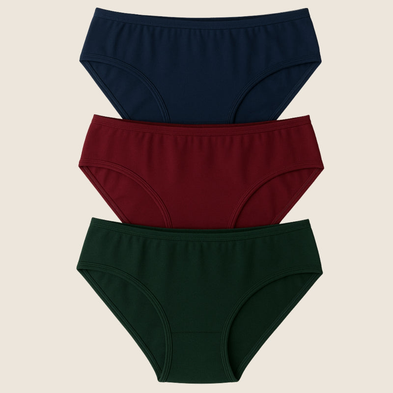 Soft Cotton Women Panties - Pack of 3 (Navy, Maroon, Green)