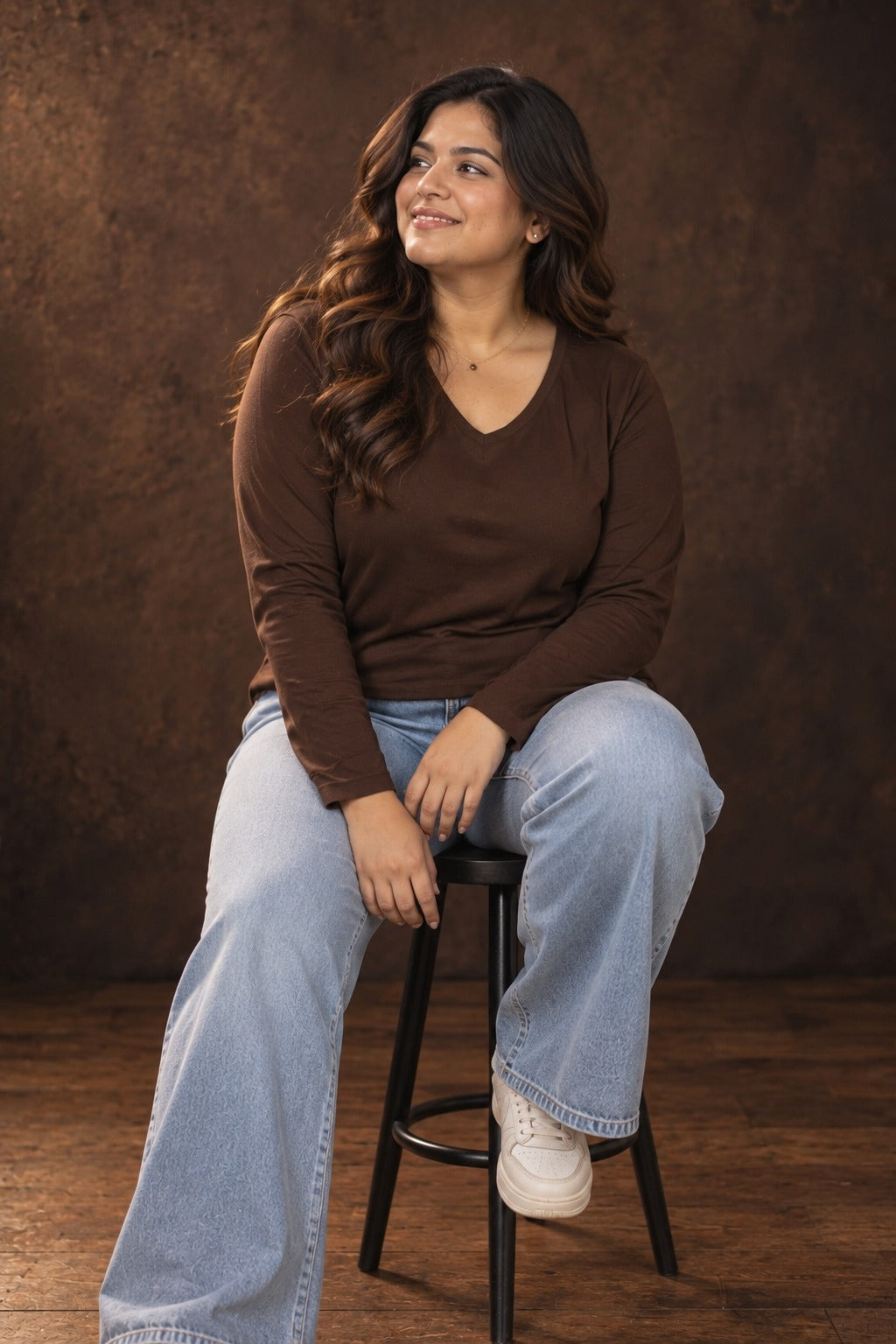 Espresso Brown Full Sleeves V-Neck T-shirt