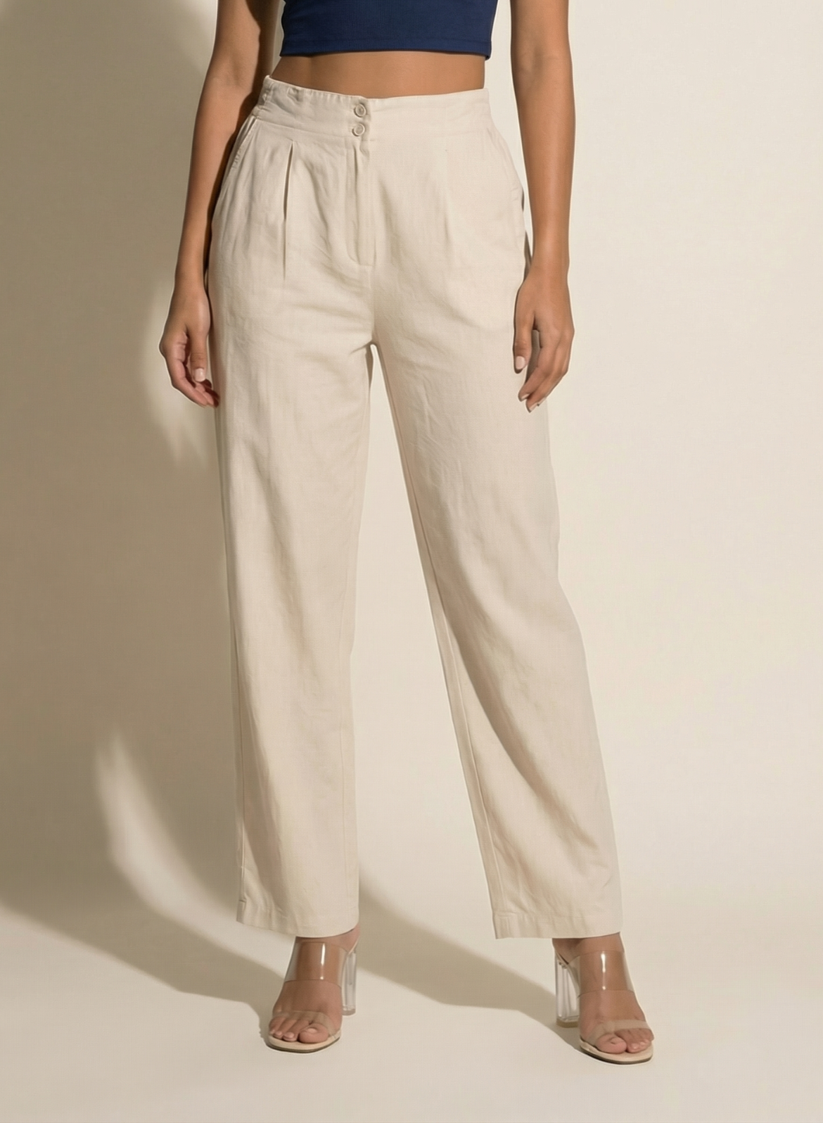 Beige Cotton-Linen Pants