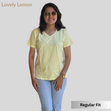 Lovely Lemon Solid V-Neck T-shirt for Women