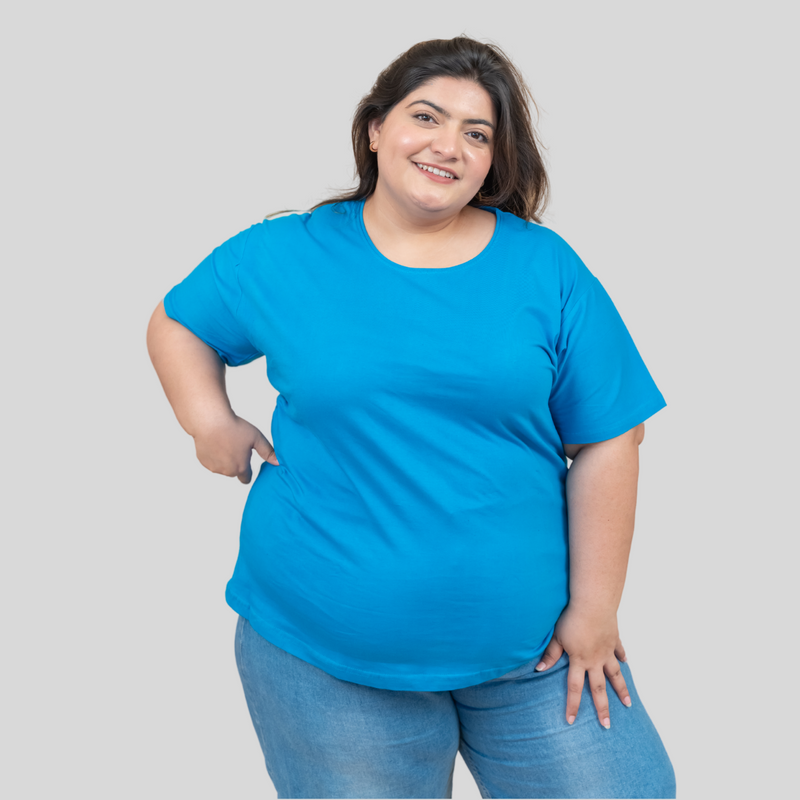 Trendy Turquoise Plus Size T-shirt for Women
