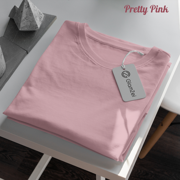 Pink Plain Plus Size Tshirt for Women