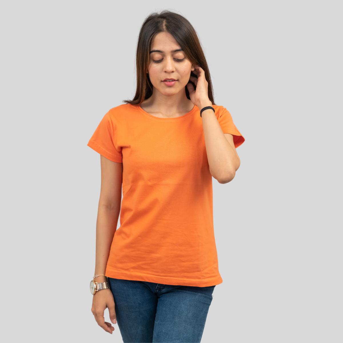 Opulent Orange Solid T-shirt for Women