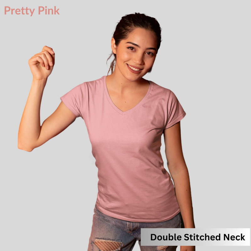 Pretty Pink Solid V-Neck T-shirt for Women