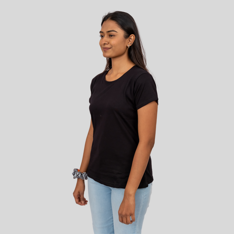 Brazen Black Solid T-shirt for Women
