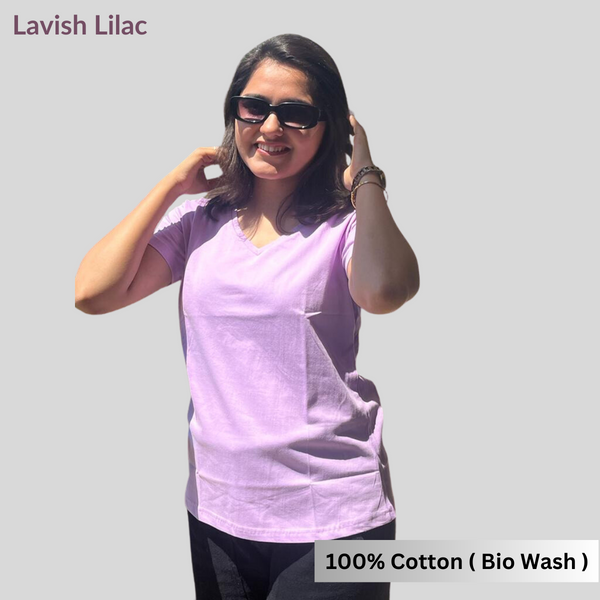 Lavish Lilac Solid V-Neck T-shirt for Women