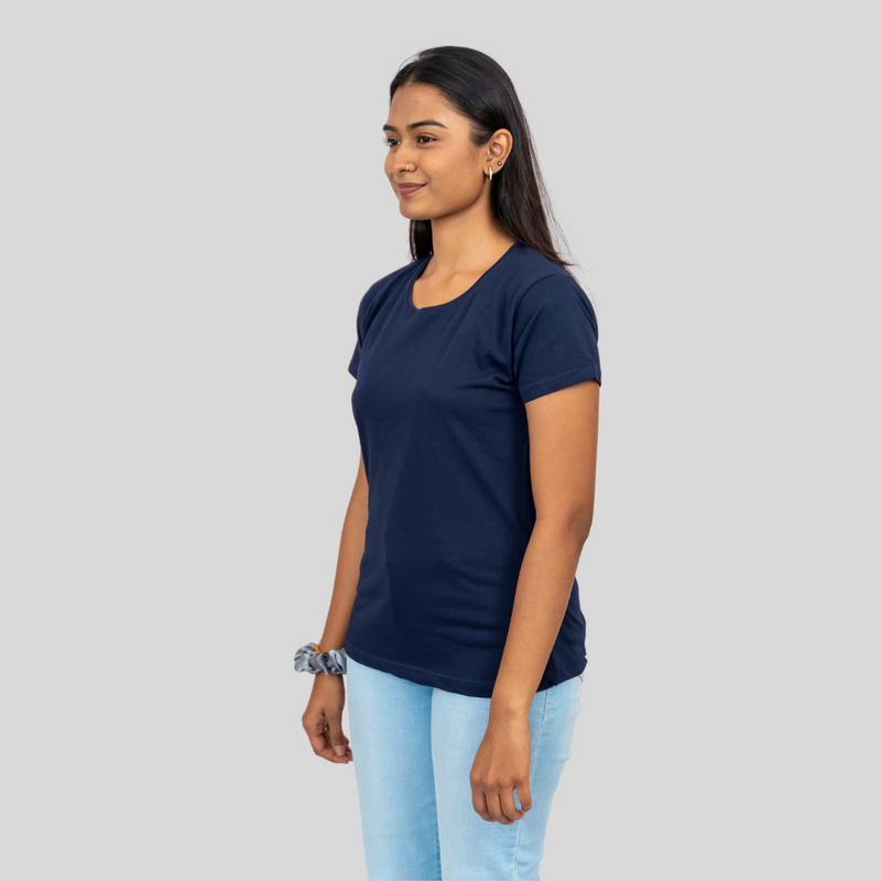 Ballsy Blue Solid T-shirt for Women Half Sleeves